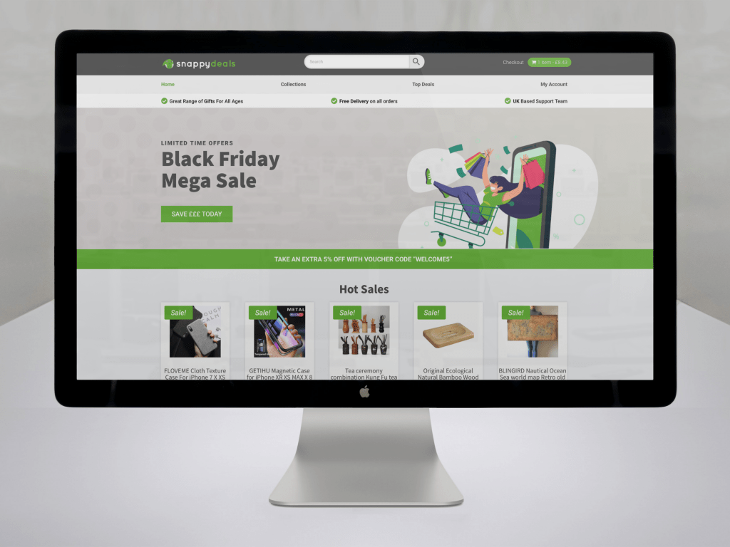A computer screen displaying the black friday mega sale website.