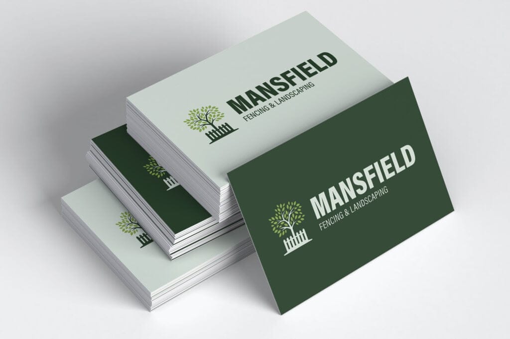 Business cards with logo for a fencing and landscaping company